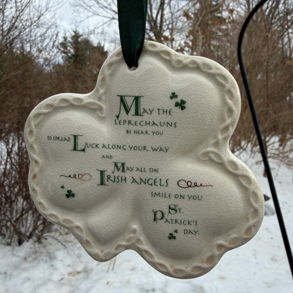 Russ Ceramic Celtic Blessings St. Patrick’s DayShamrock  Ornament W Box Preowned